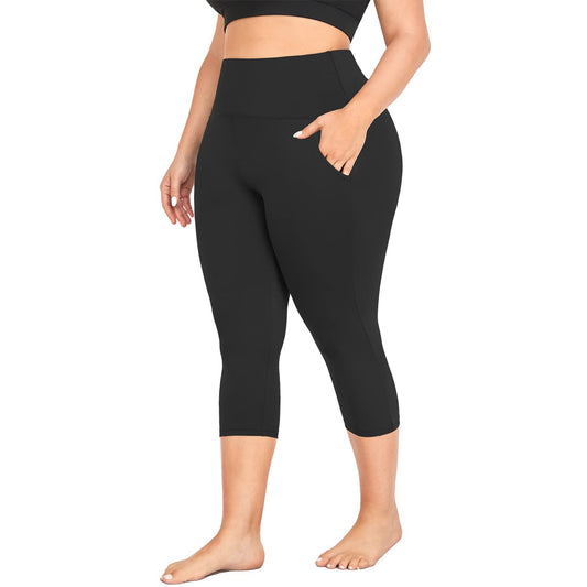 OLENNZ Capri Plus Size Leggings for Women with Pockets-Stretchy XL-4XL Tummy Control High Waist Workout Black Yoga Pants