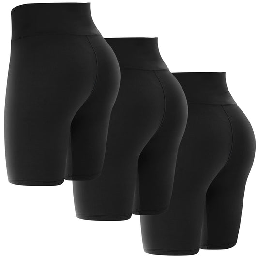 OLENNZ 3 Pack High Waisted Biker Shorts for Women - 8" Soft Black Spandex Shorts for Workout Volleyball Yoga Dance