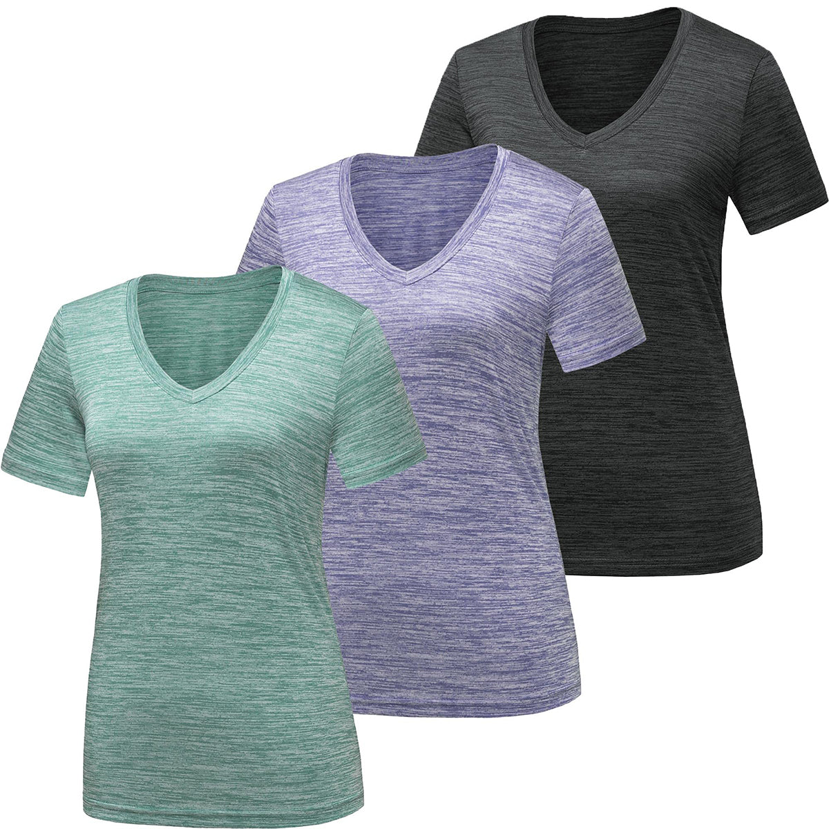 OLENNZ 3 Pack Workout Shirts for Women, Moisture Wicking Quick Dry Active Athletic Women's Gym Performance T Shirts