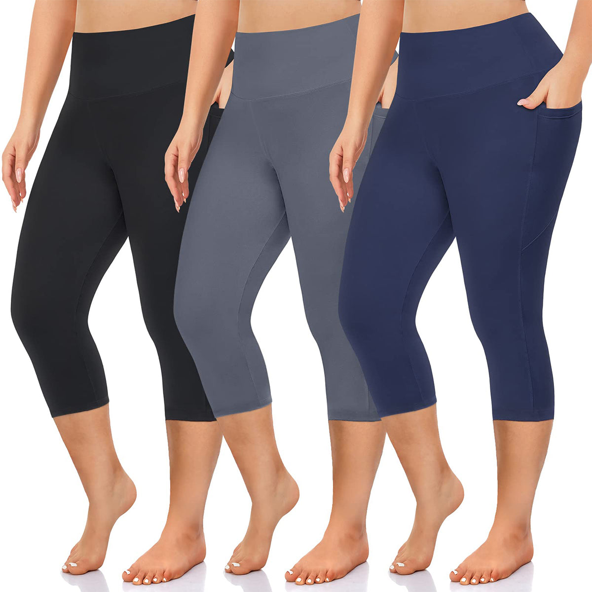 OLENNZ 3 Pack Plus Size Leggings with Pockets for Women,High Waist Tummy Control Workout Yoga Pants