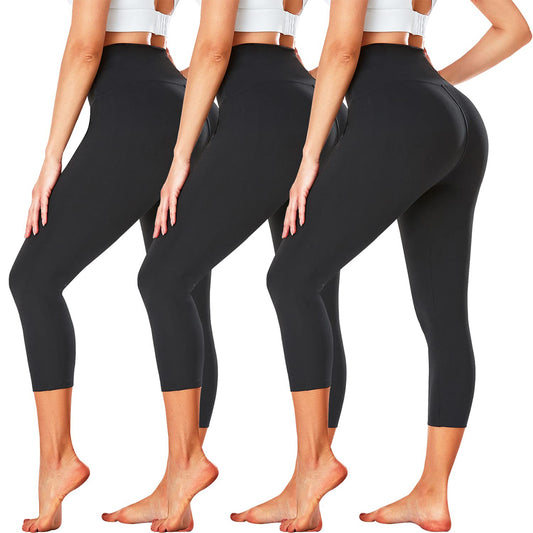 OLENNZ 3 Pack Capri Leggings for Women - High Waisted Tummy Control Black Workout Yoga Pants