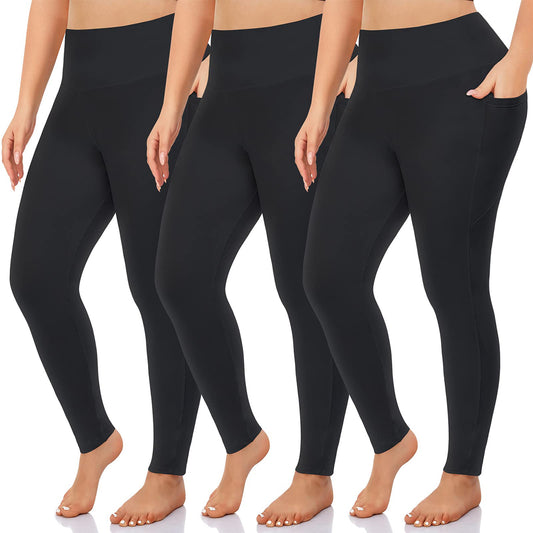 OLENNZ 3 Pack Plus Size Leggings for Women with Pockets-Stretchy X-4XL Tummy Control High Waist Womens Leggings Workout Yoga Pants