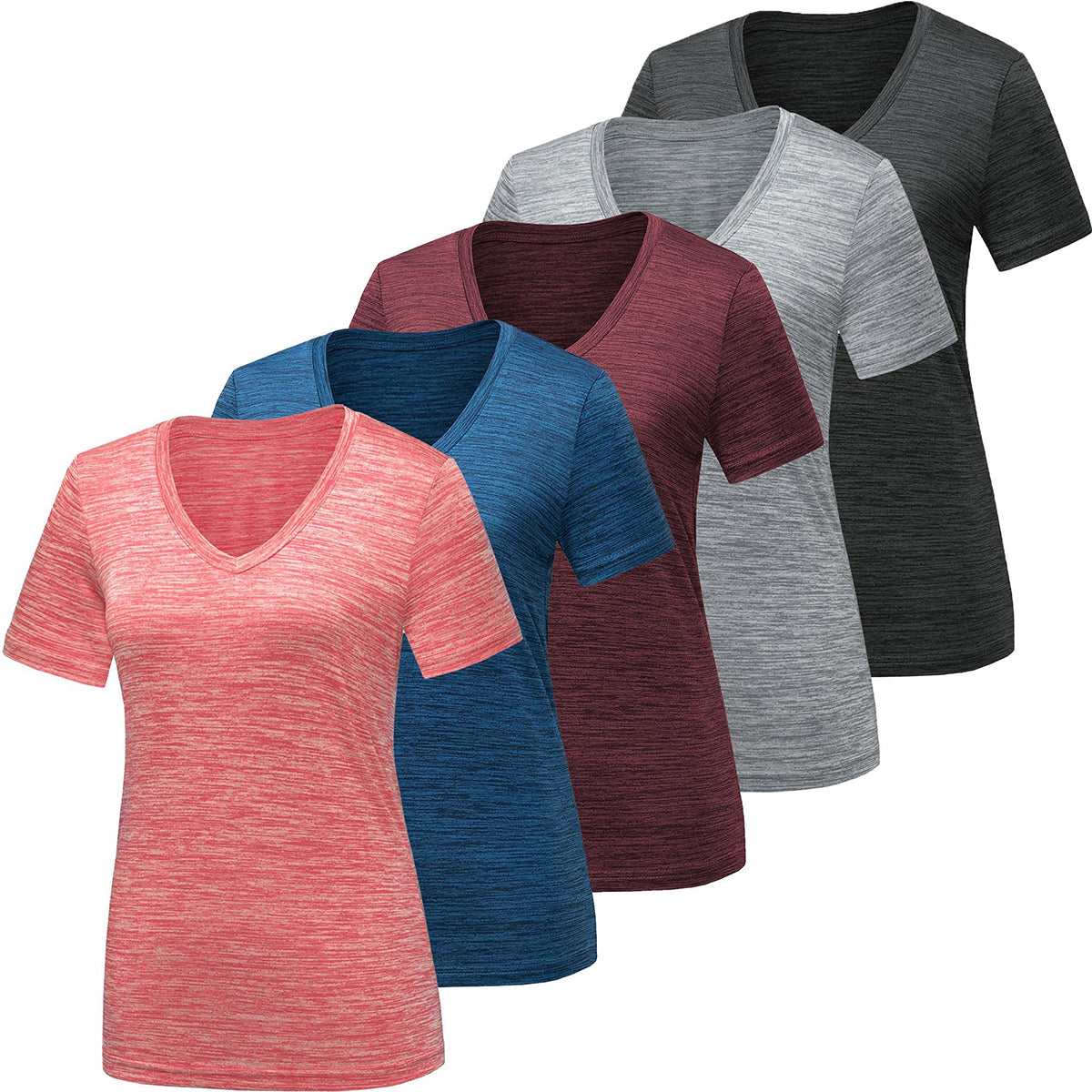 OLENNZ 5 Pack Workout Shirts for Women, Moisture Wicking Quick Dry Active Athletic Women's Gym Performance T Shirts