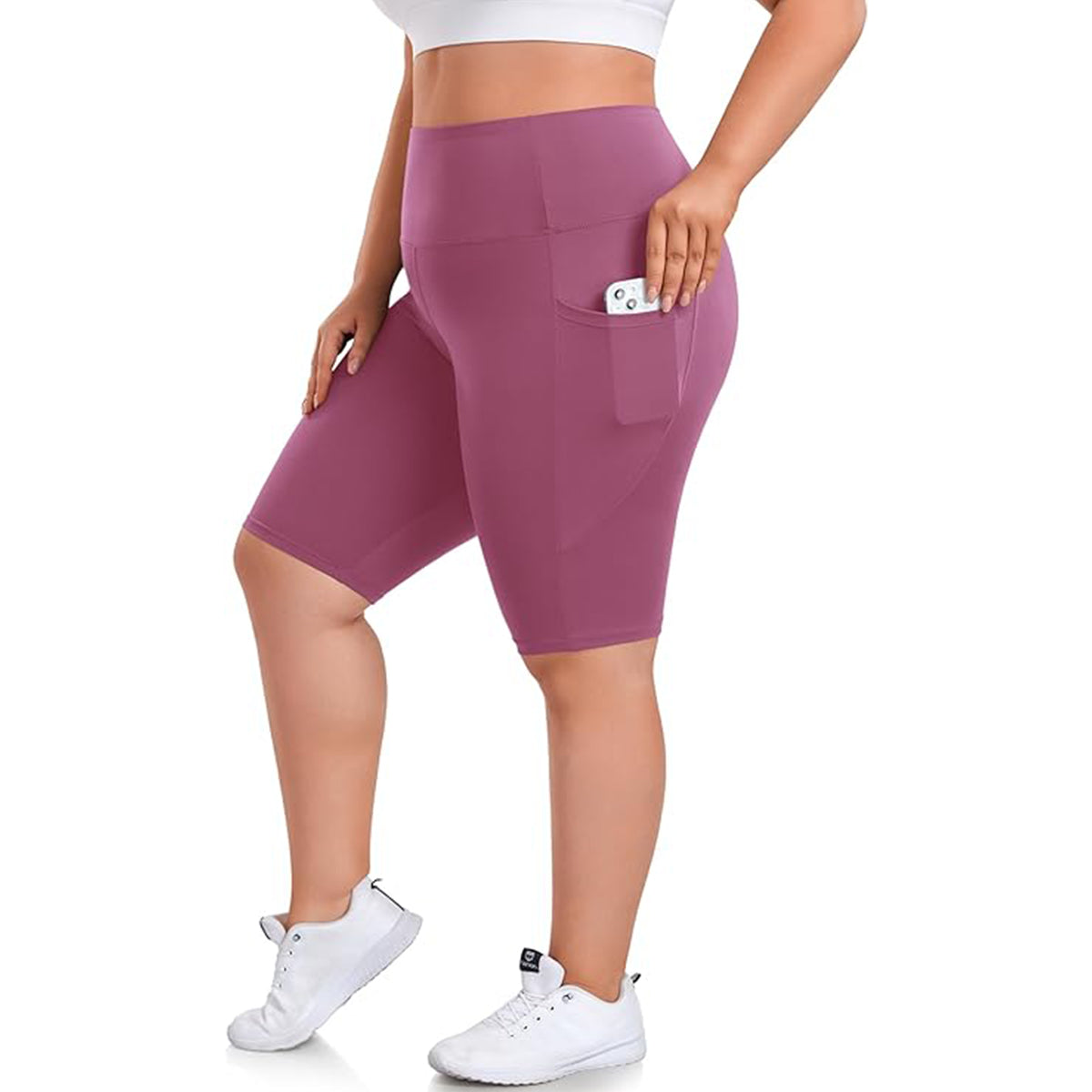 OLENNZ Plus Size Biker Shorts with Pockets for Women - High Waisted Spandex Athletic Bike Shorts for Yoga Workout