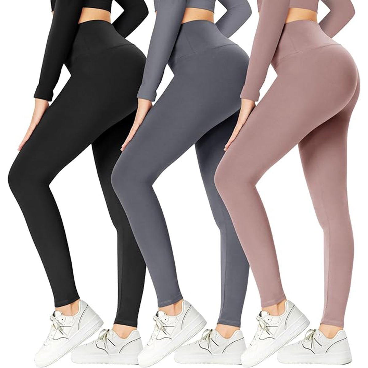 OLENNZ High Waisted Leggings for Women-Womens Black Seamless Workout Leggings Running Tummy Control Yoga Pants