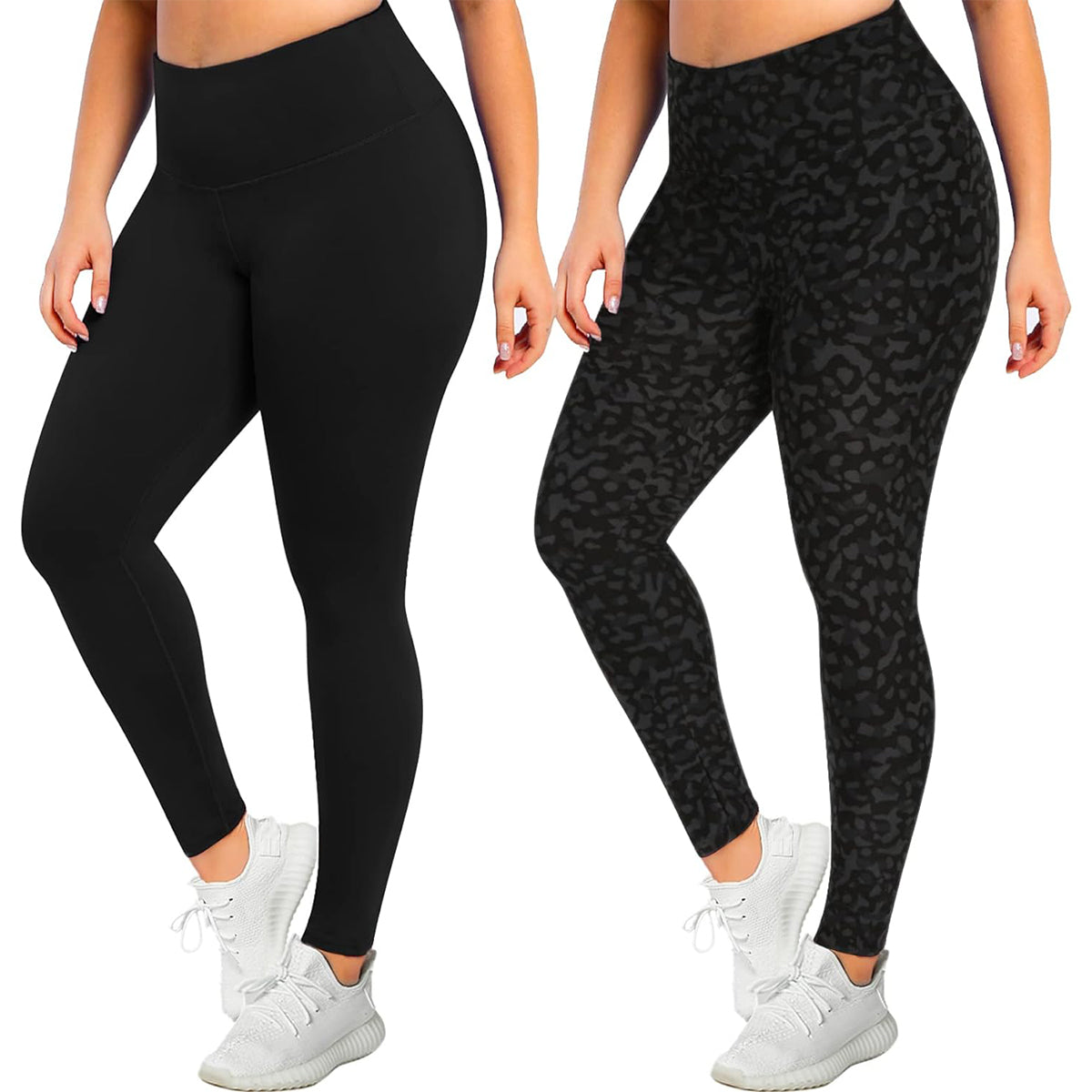 OLENNZ 2 Pack Plus Size Leggings for Women-Stretchy X-Large-4X Tummy Control High Waist Spandex Workout Black Yoga Pants