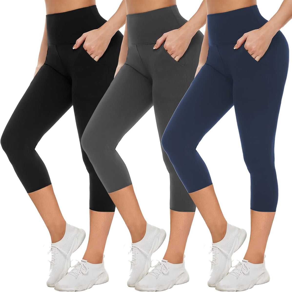 OLENNZ 3 Pack Yoga Pants with Pockets for Women - Leggings with Pockets High Waisted Tummy Control Non See-Through Workout Pants