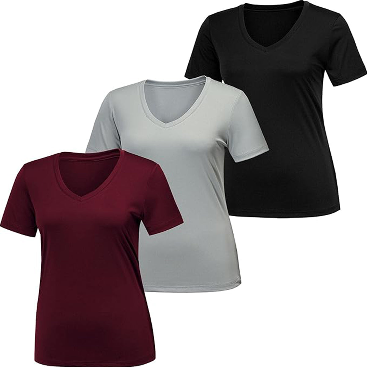 OLENNZ 3 Pack Workout Shirts for Women, Moisture Wicking Quick Dry Active Athletic Women's Gym Performance T Shirts