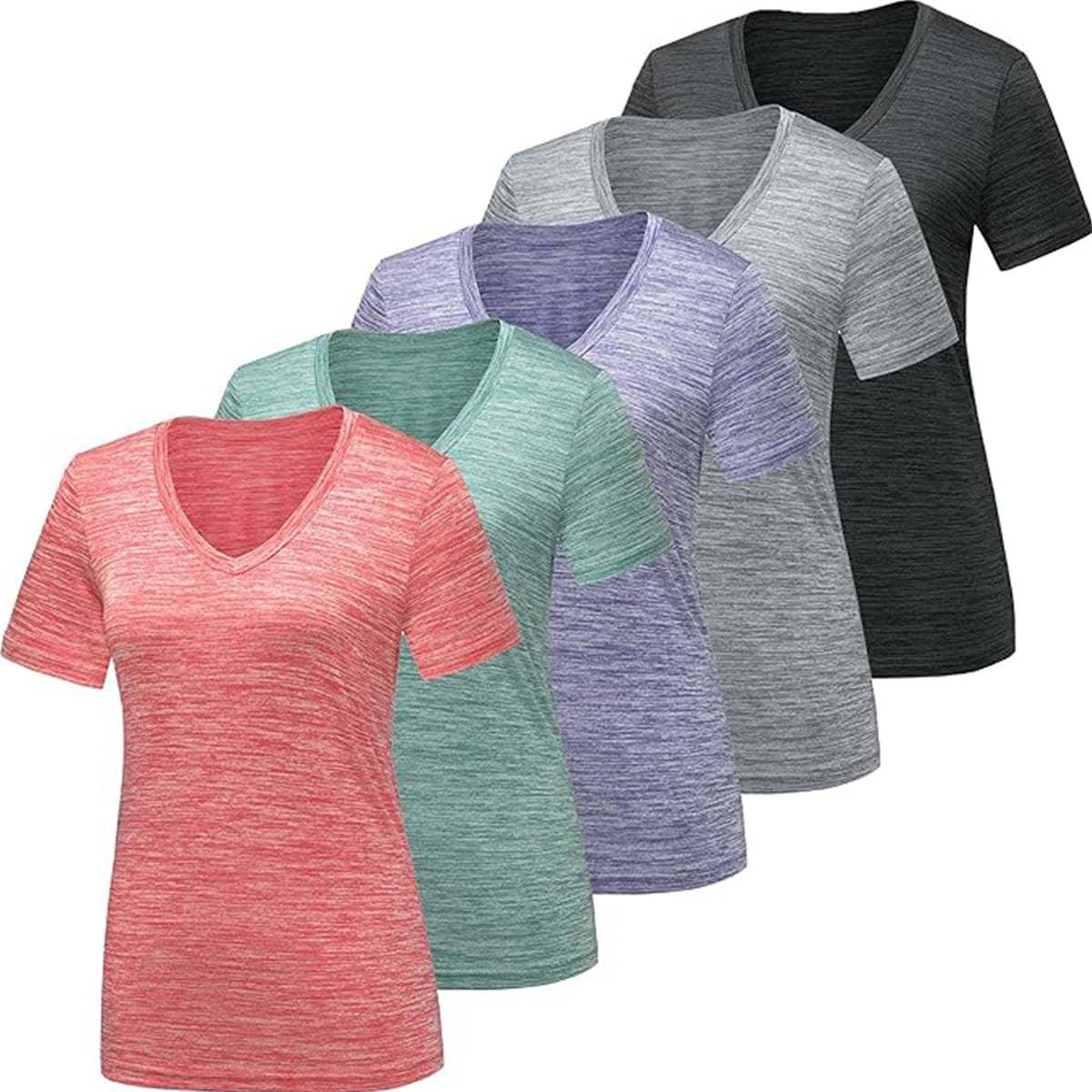 OLENNZ 5 Pack Workout Shirts for Women, Moisture Wicking Quick Dry Active Athletic Women's Gym Performance T Shirts