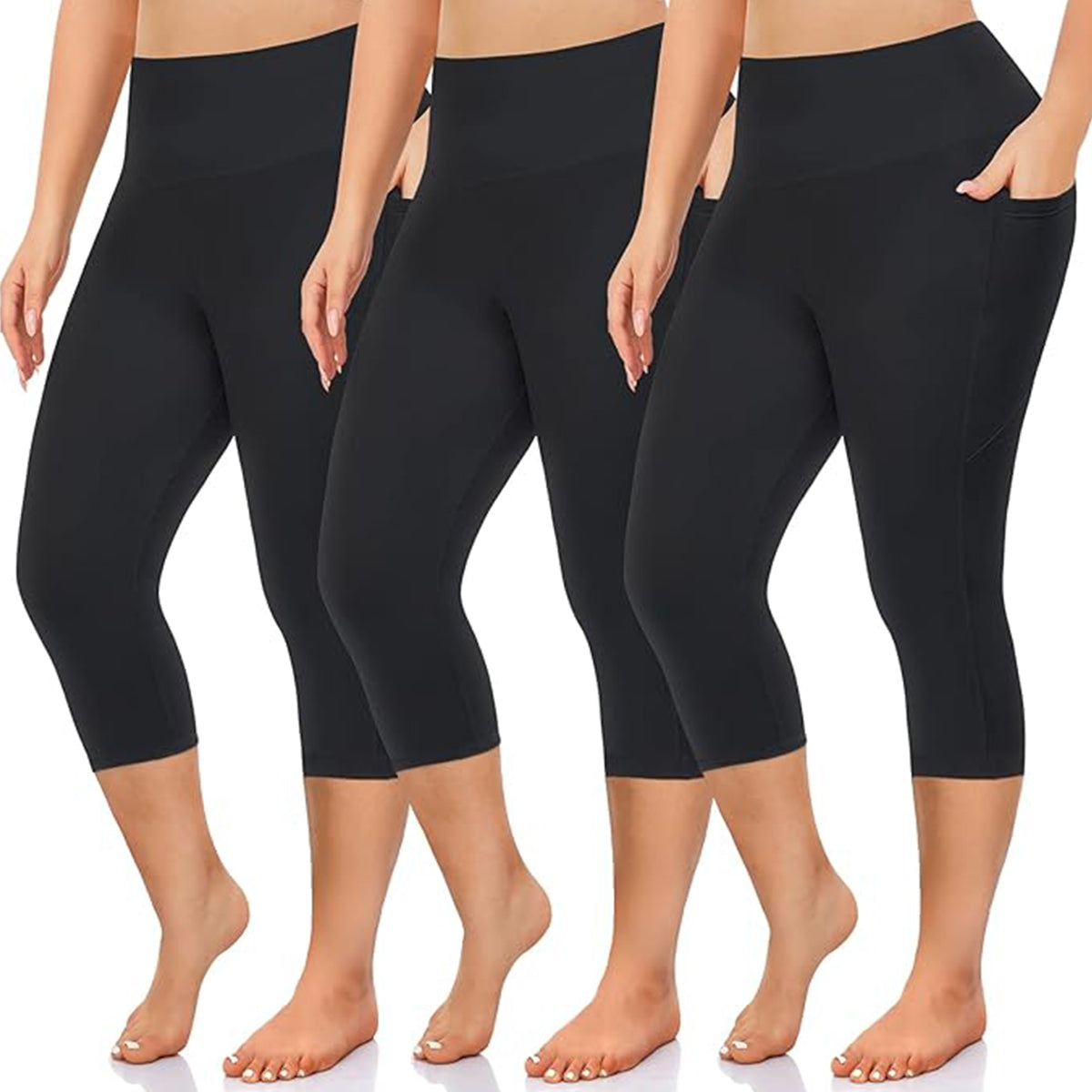 OLENNZ 3 Pack Plus Size Leggings with Pockets for Women,High Waist Tummy Control Workout Yoga Pants