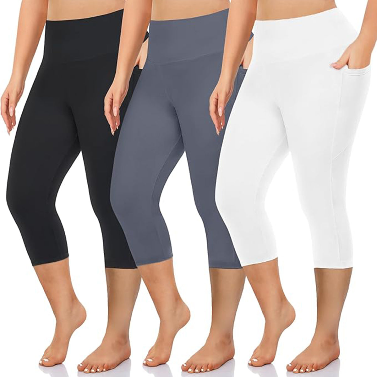 OLENNZ 3 Pack Plus Size Leggings with Pockets for Women,High Waist Tummy Control Workout Yoga Pants