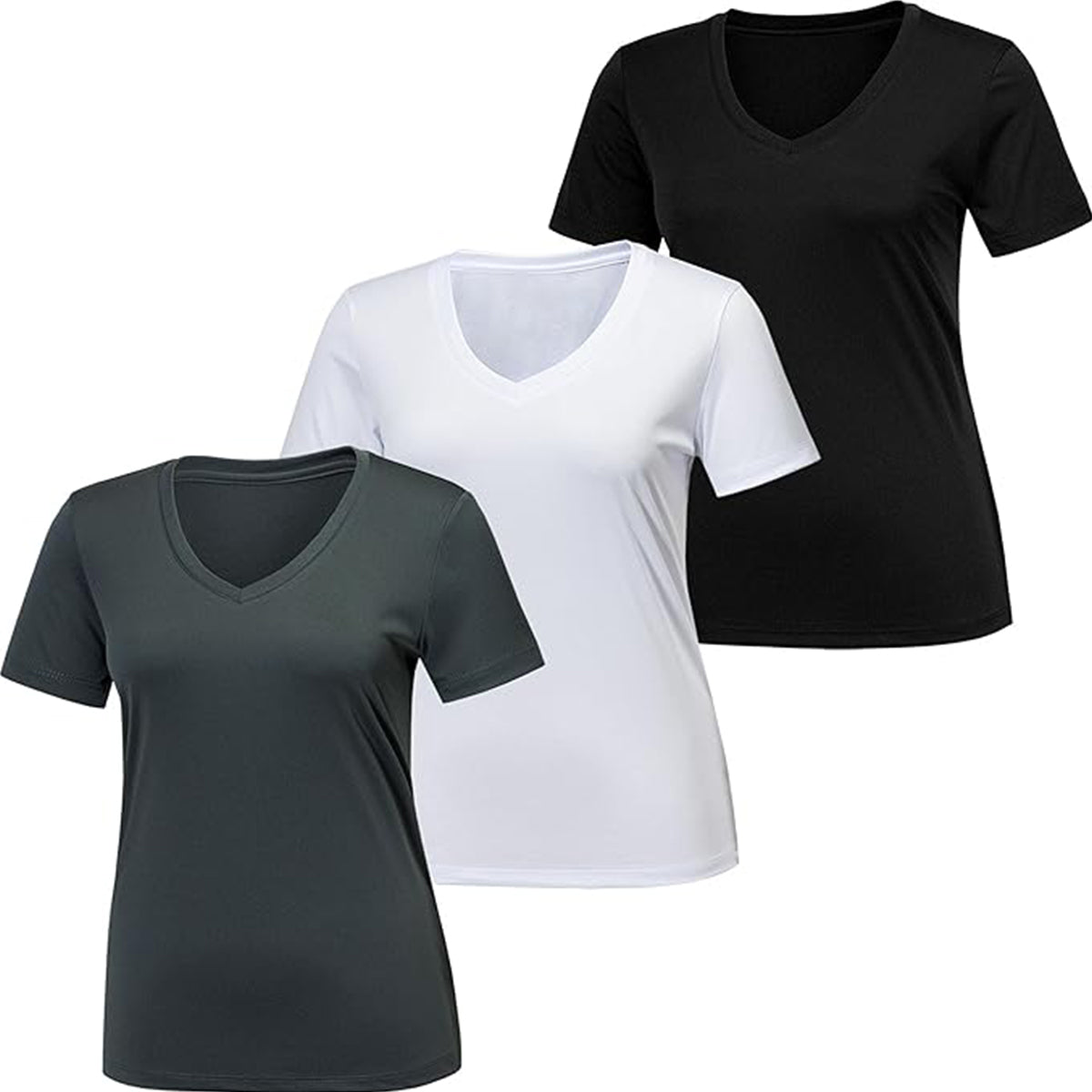 OLENNZ 3 Pack Workout Shirts for Women, Moisture Wicking Quick Dry Active Athletic Women's Gym Performance T Shirts