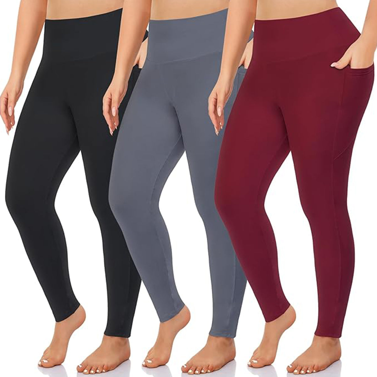 OLENNZ 3 Pack Plus Size Leggings for Women with Pockets-Stretchy X-4XL Tummy Control High Waist Womens Leggings Workout Yoga Pants