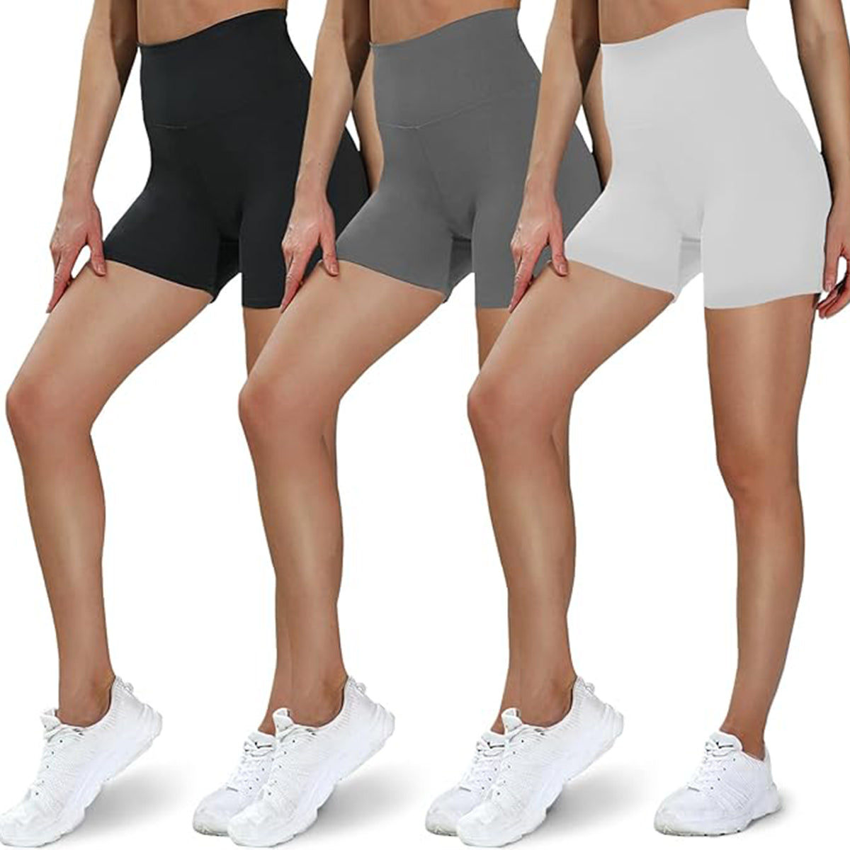 OLENNZ 3 Pack High Waisted Biker Shorts for Women - 5" Soft Black Spandex Shorts for Workout Volleyball Yoga Dance