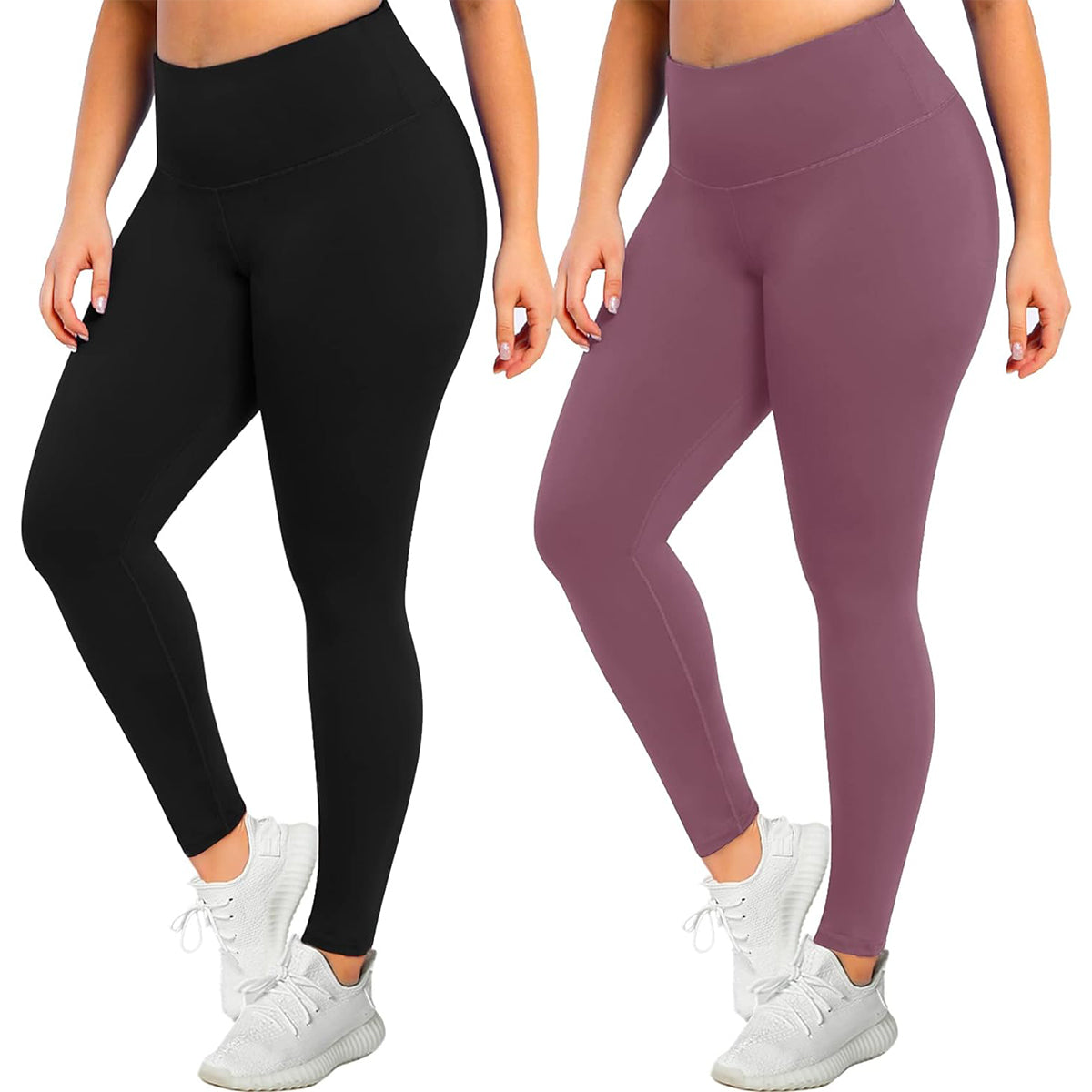 OLENNZ 2 Pack Plus Size Leggings for Women-Stretchy X-Large-4X Tummy Control High Waist Spandex Workout Black Yoga Pants