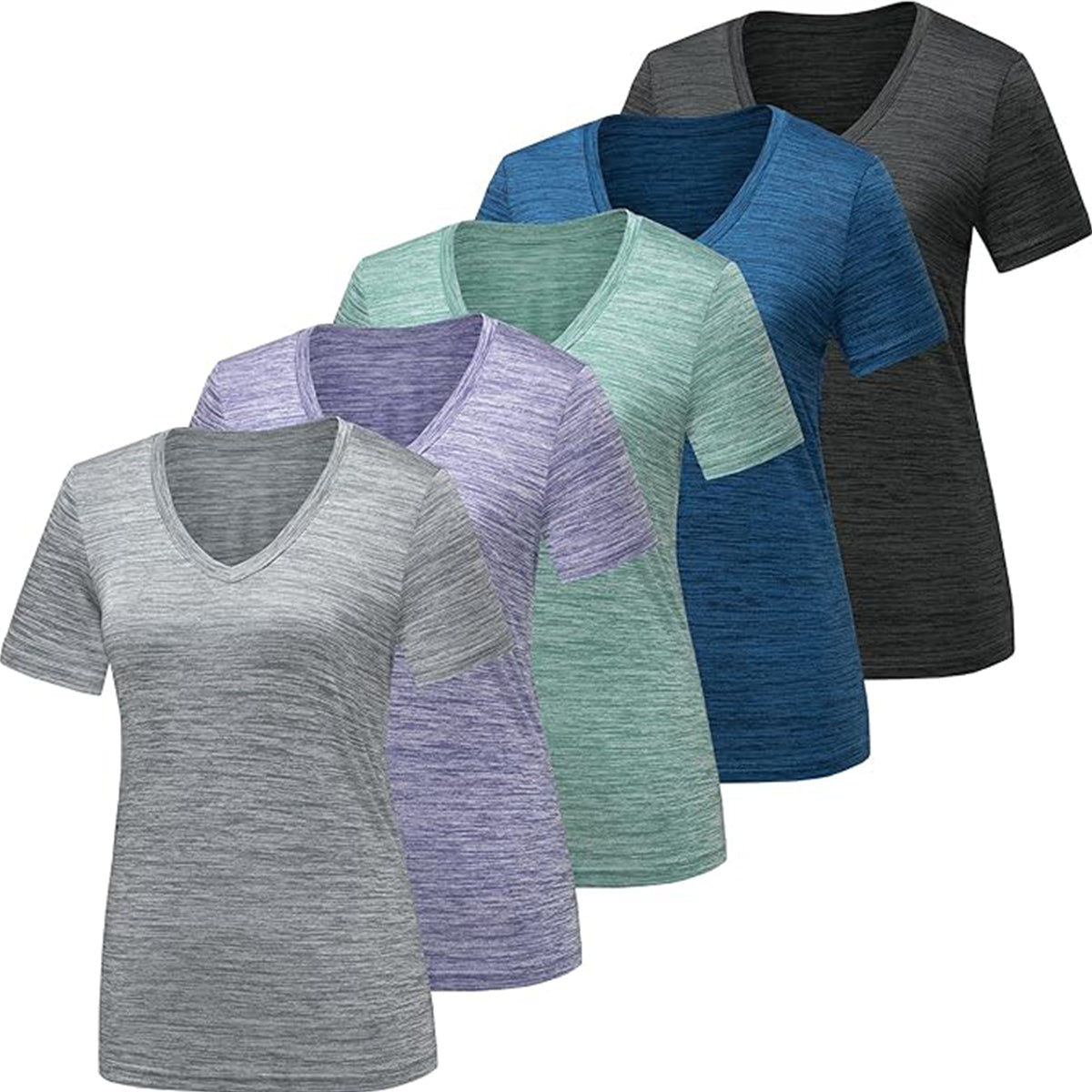 OLENNZ 5 Pack Workout Shirts for Women, Moisture Wicking Quick Dry Active Athletic Women's Gym Performance T Shirts