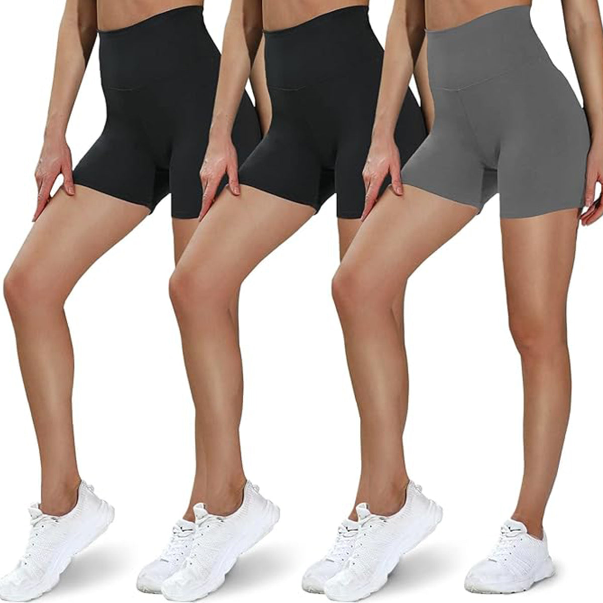 OLENNZ 3 Pack High Waisted Biker Shorts for Women - 5" Soft Black Spandex Shorts for Workout Volleyball Yoga Dance