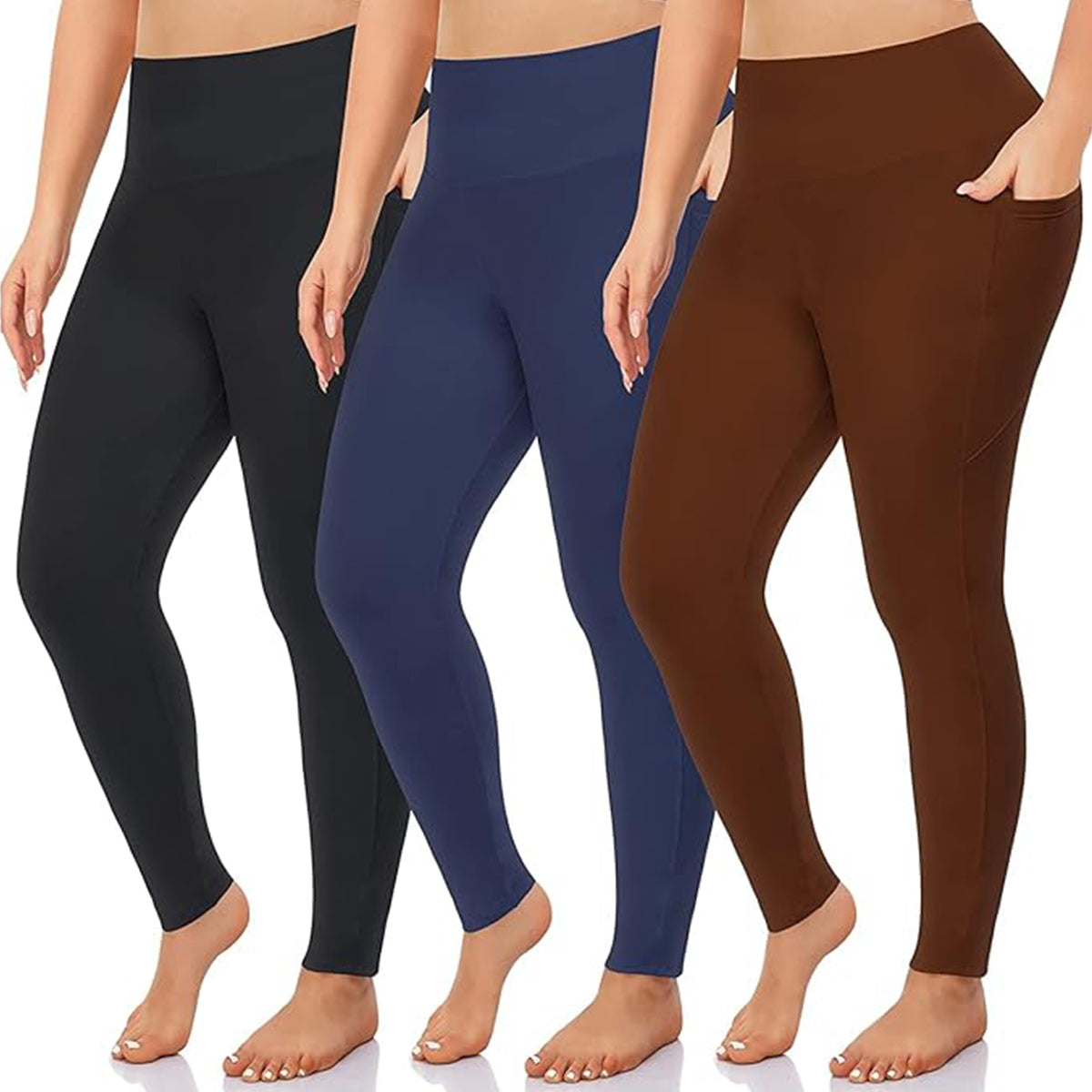 OLENNZ 3 Pack Plus Size Leggings for Women with Pockets-Stretchy X-4XL Tummy Control High Waist Womens Leggings Workout Yoga Pants