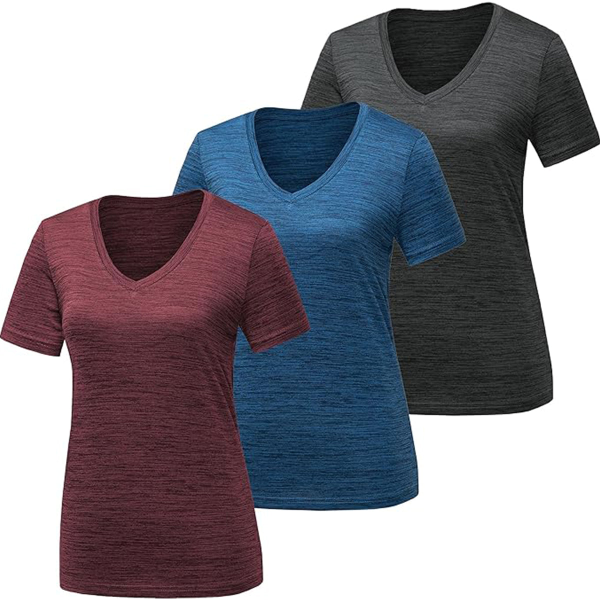 OLENNZ 3 Pack Workout Shirts for Women, Moisture Wicking Quick Dry Active Athletic Women's Gym Performance T Shirts