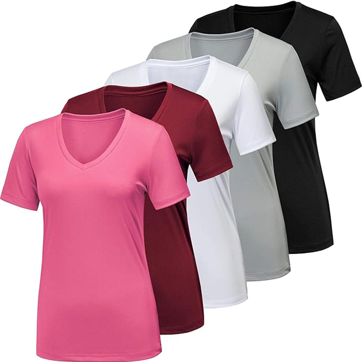 OLENNZ 5 Pack Workout Shirts for Women, Moisture Wicking Quick Dry Active Athletic Women's Gym Performance T Shirts