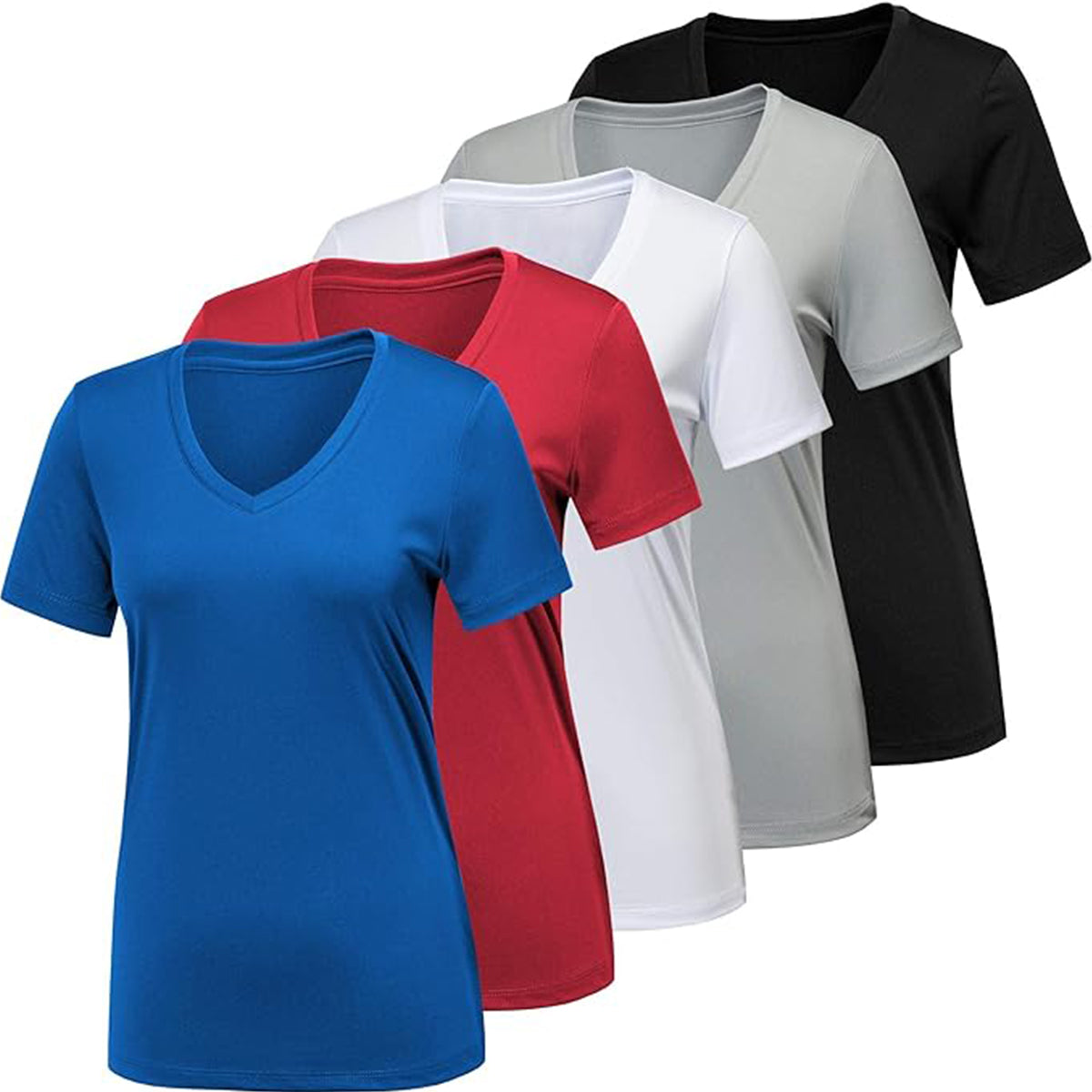 OLENNZ 5 Pack Workout Shirts for Women, Moisture Wicking Quick Dry Active Athletic Women's Gym Performance T Shirts