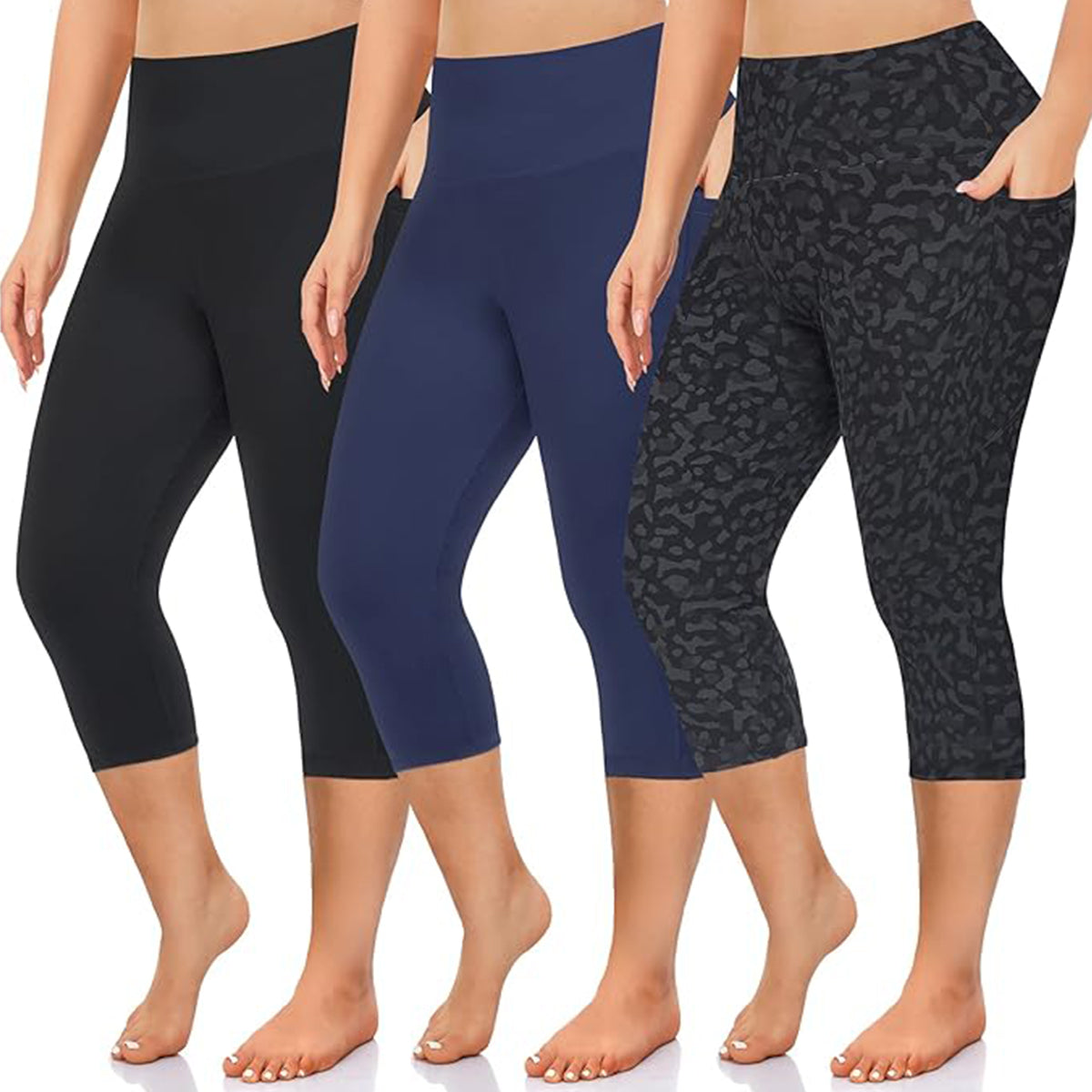 OLENNZ 3 Pack Plus Size Leggings with Pockets for Women,High Waist Tummy Control Workout Yoga Pants