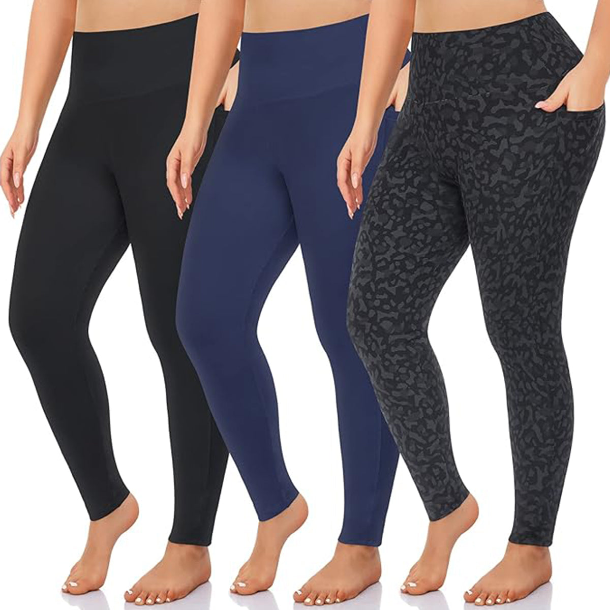 OLENNZ 3 Pack Plus Size Leggings for Women with Pockets-Stretchy X-4XL Tummy Control High Waist Womens Leggings Workout Yoga Pants