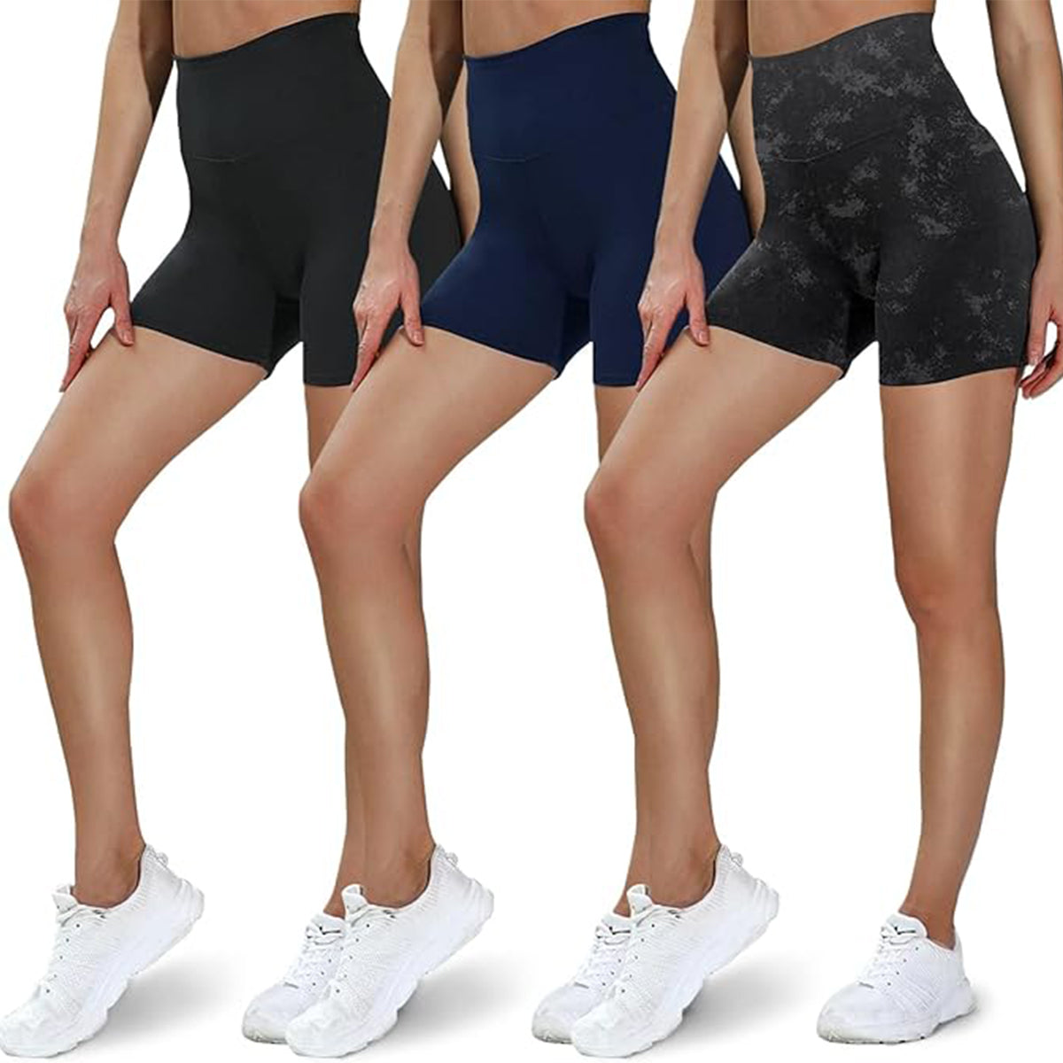 OLENNZ 3 Pack High Waisted Biker Shorts for Women - 5" Soft Black Spandex Shorts for Workout Volleyball Yoga Dance