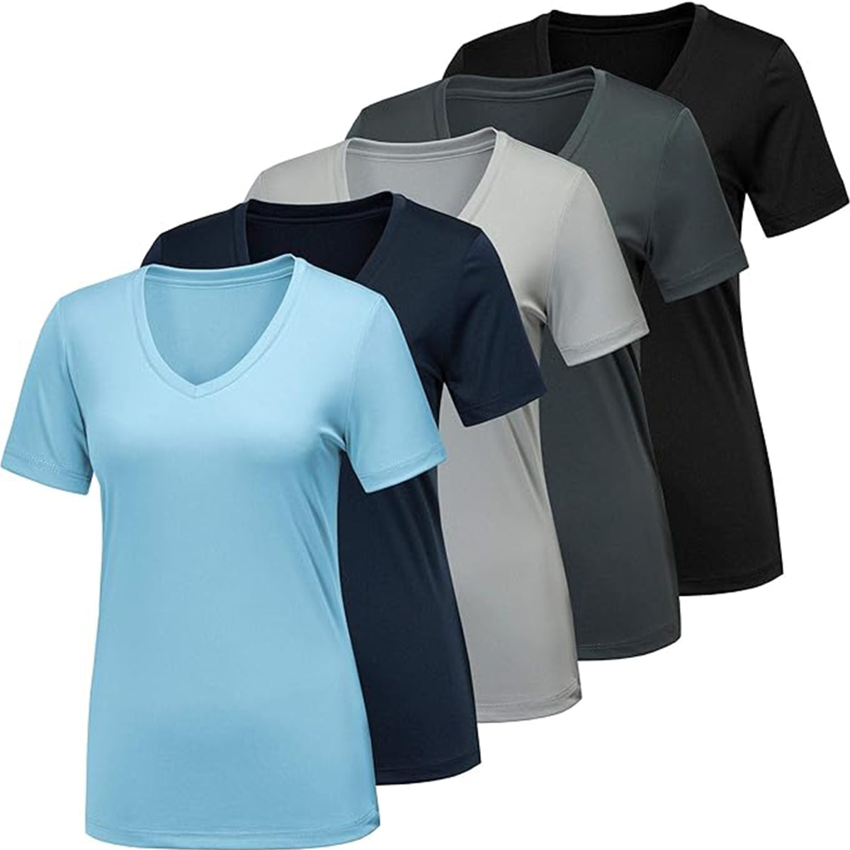 OLENNZ 5 Pack Workout Shirts for Women, Moisture Wicking Quick Dry Active Athletic Women's Gym Performance T Shirts