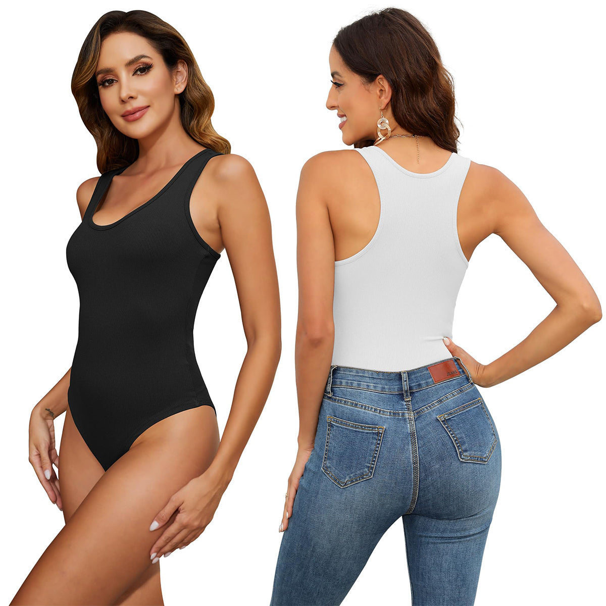 OLENNZ 5 Pack Bodysuit for Women Ribbed Sleeveless Scoop Neck Tank Top Racerback Womens Bodysuit