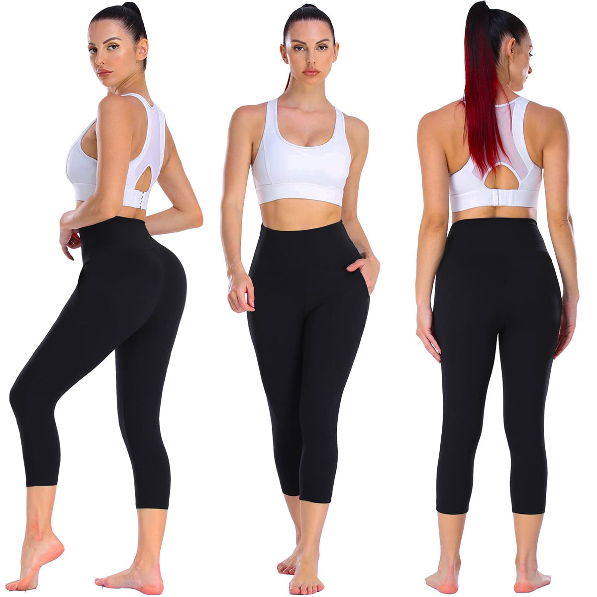 OLENNZ 3 Pack Yoga Pants with Pockets for Women - Leggings with Pockets High Waisted Tummy Control Non See-Through Workout Pants