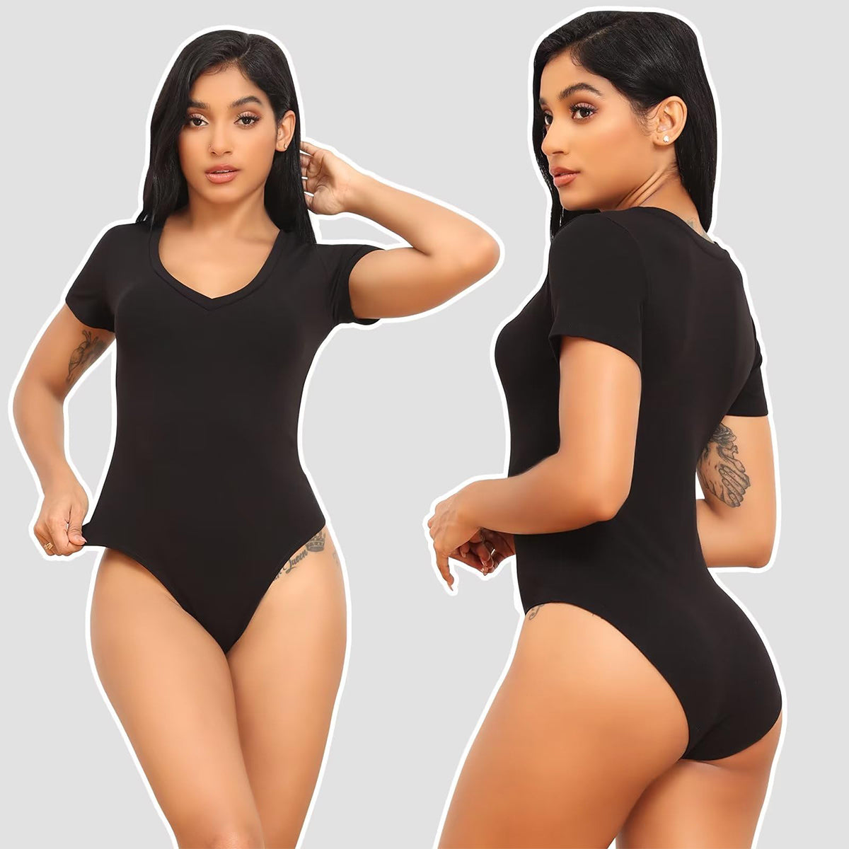 OLENNZ 5 Pack Bodysuits for Women Short Sleeve Deep V Neck Tops T-shirt Bodysuit Casual Outfits