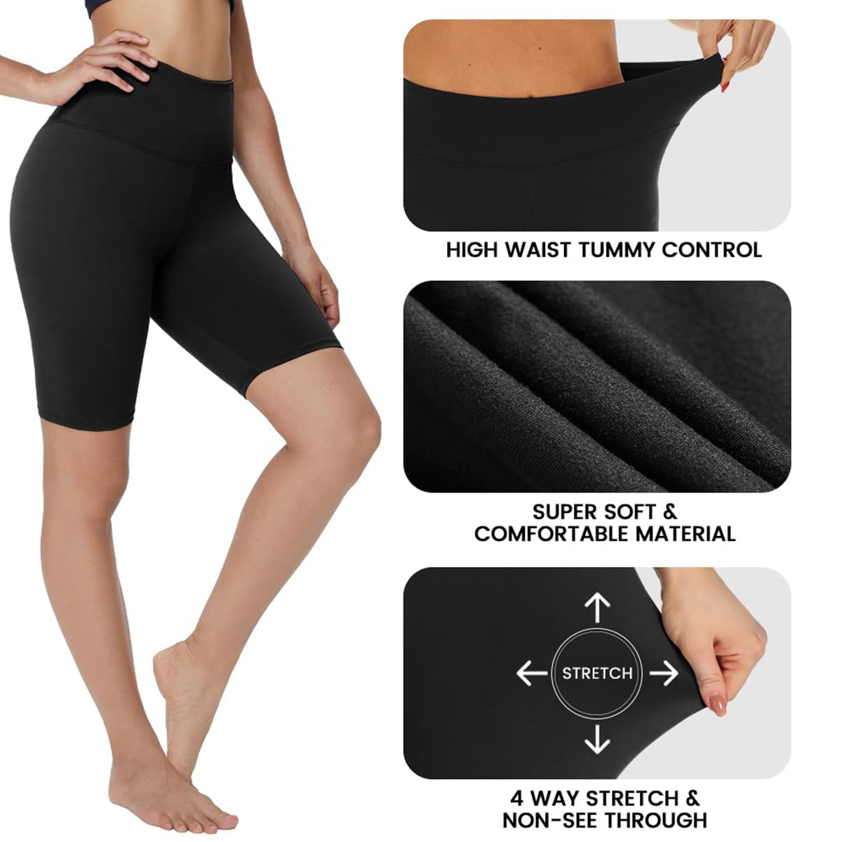 OLENNZ High Waisted Biker Shorts for Women - 8" Soft Black Spandex Shorts for Workout Volleyball Yoga Dance