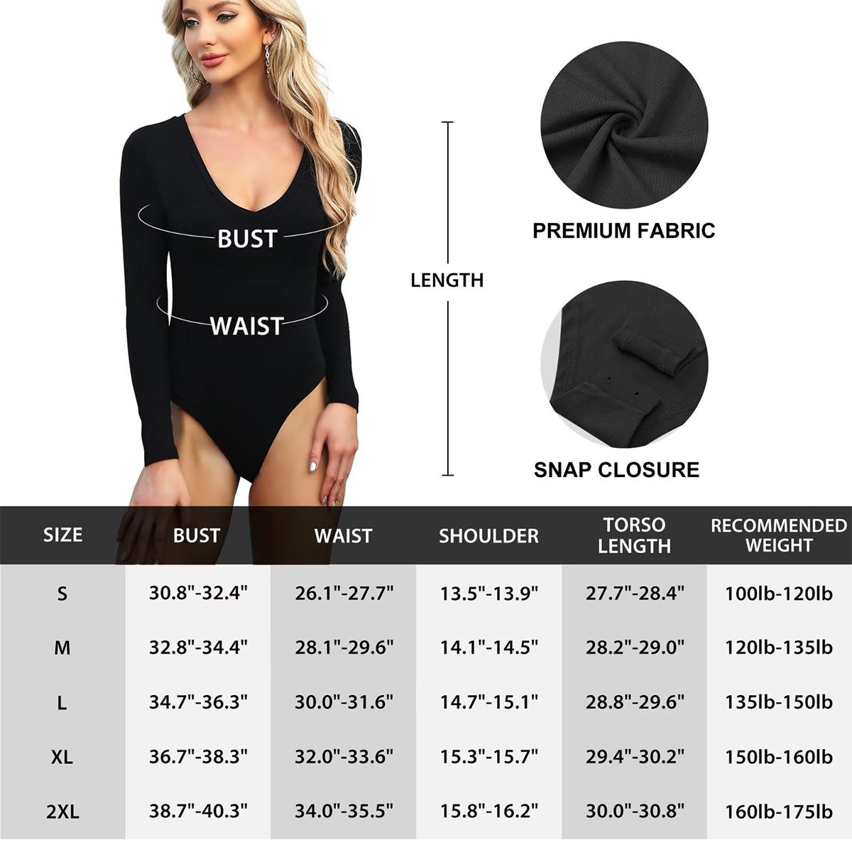 OLENNZ 5 Pack Long Sleeve Bodysuits for Women Deep V Neck Stretchy Basic Body Suit Tops