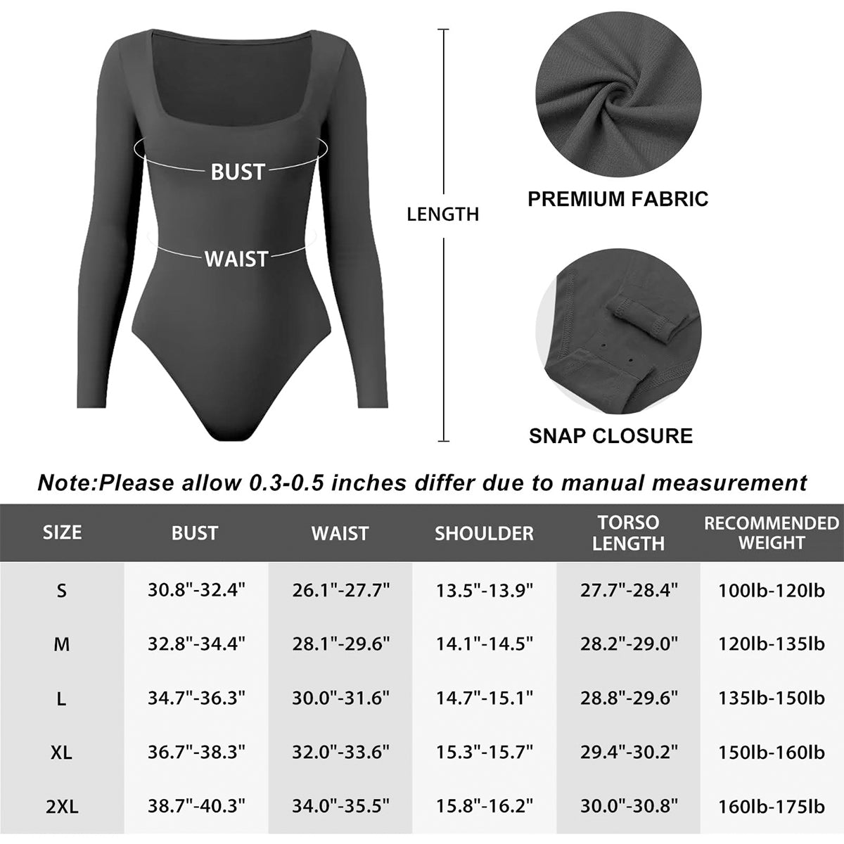 OLENNZ 5 Pack Long Sleeve Bodysuits for Women Square Neck Body Suit Stretchy Tops