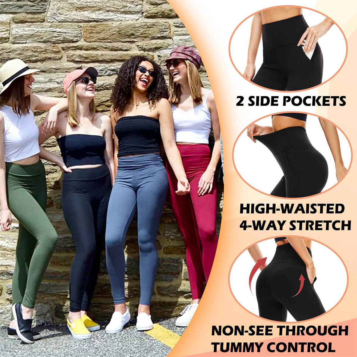 OLENNZ 3 Pack Yoga Pants with Pockets for Women - Leggings with Pockets High Waisted Tummy Control Non See-Through Workout Pants