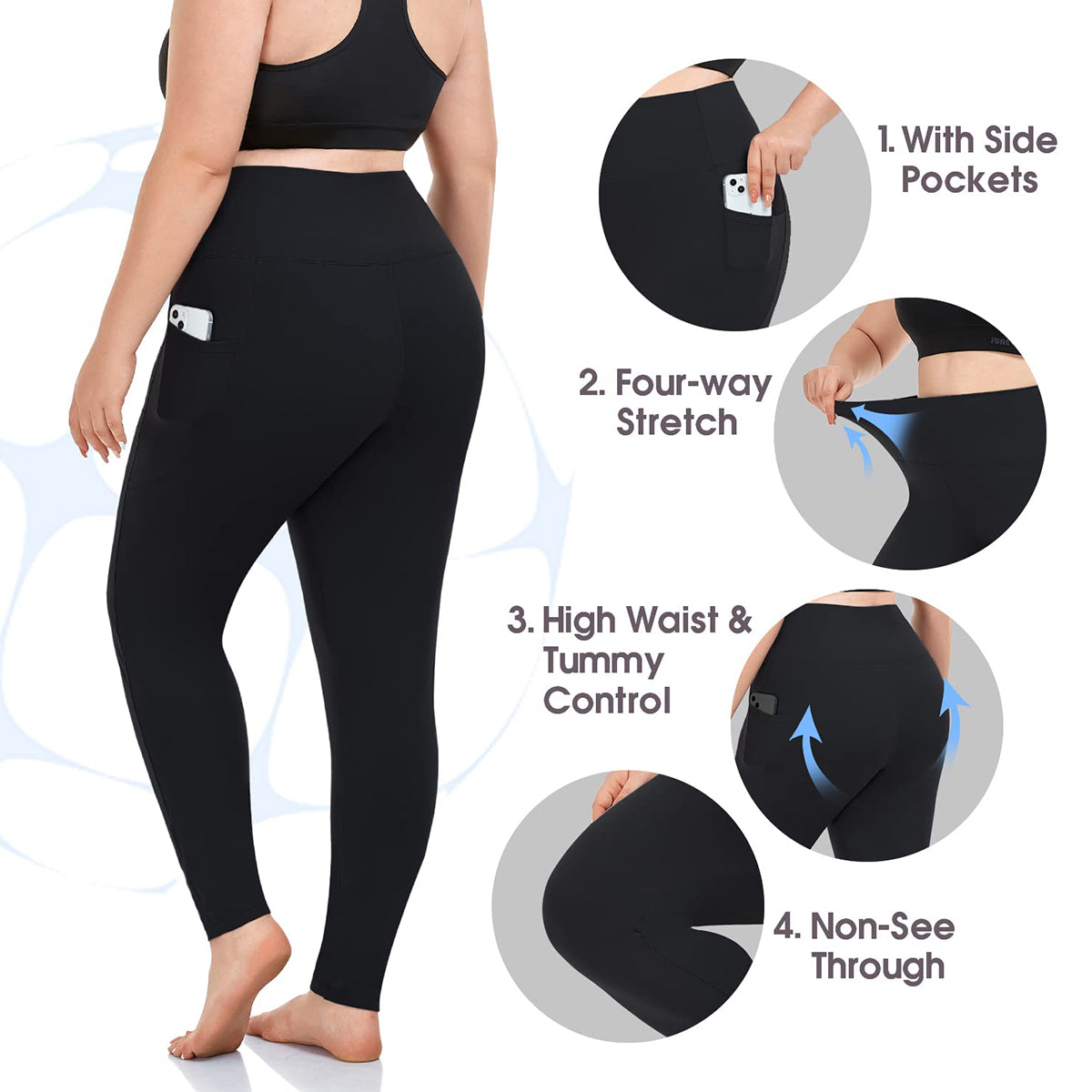 OLENNZ Plus Size Leggings for Women with Pockets-Stretchy X-4XL Tummy Control High Waist Womens Leggings Workout Yoga Pants