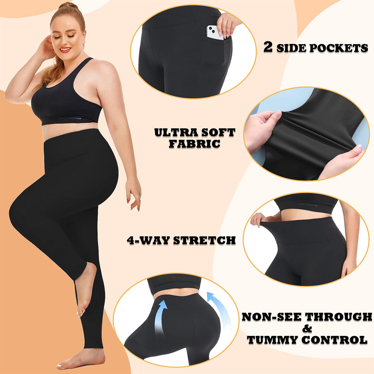 OLENNZ 3 Pack Plus Size Leggings for Women with Pockets-Stretchy X-4XL Tummy Control High Waist Womens Leggings Workout Yoga Pants