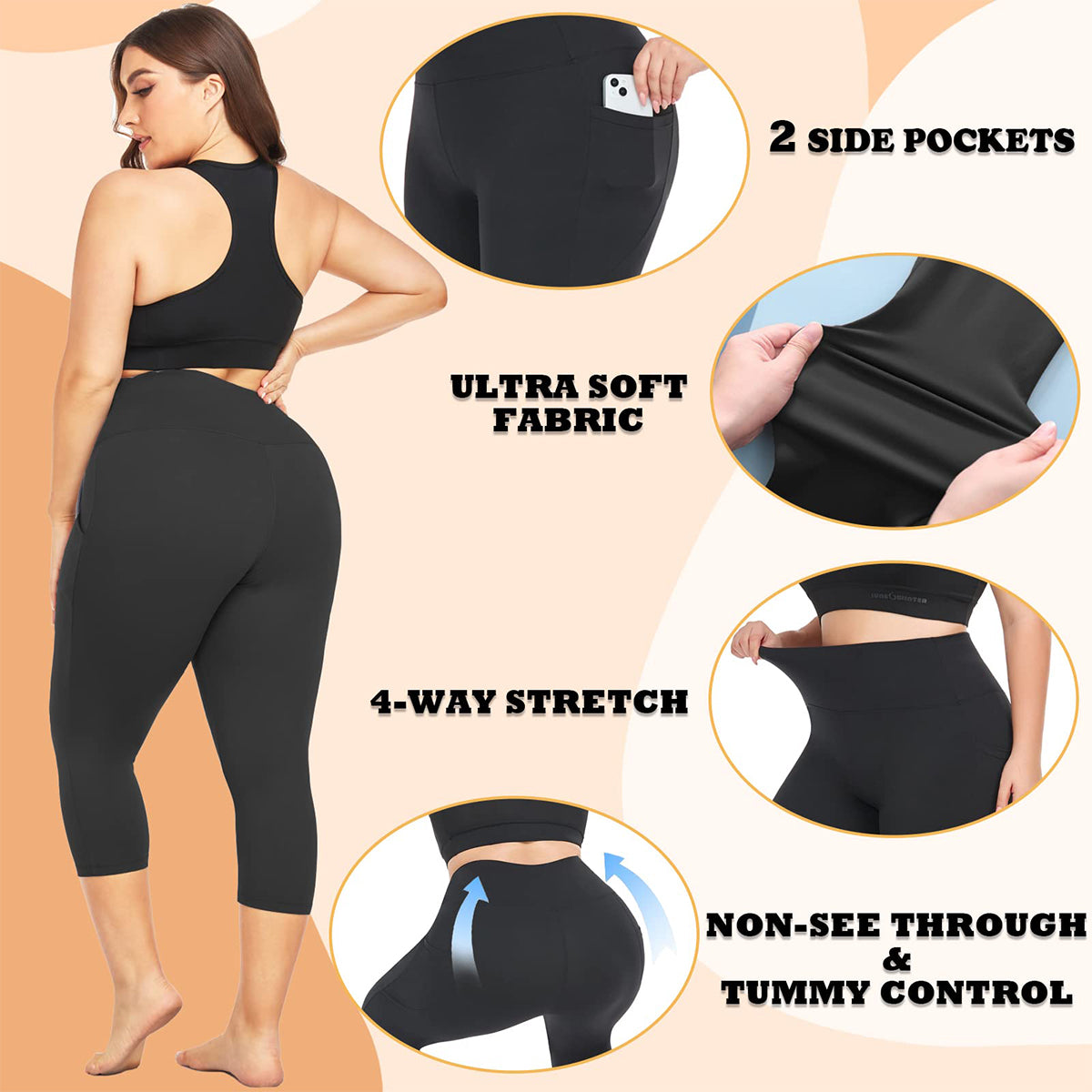 OLENNZ 3 Pack Plus Size Leggings with Pockets for Women,High Waist Tummy Control Workout Yoga Pants